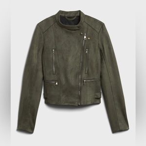 Banana Republic Olive Green Vegan Suede Quilted Biker Jacket